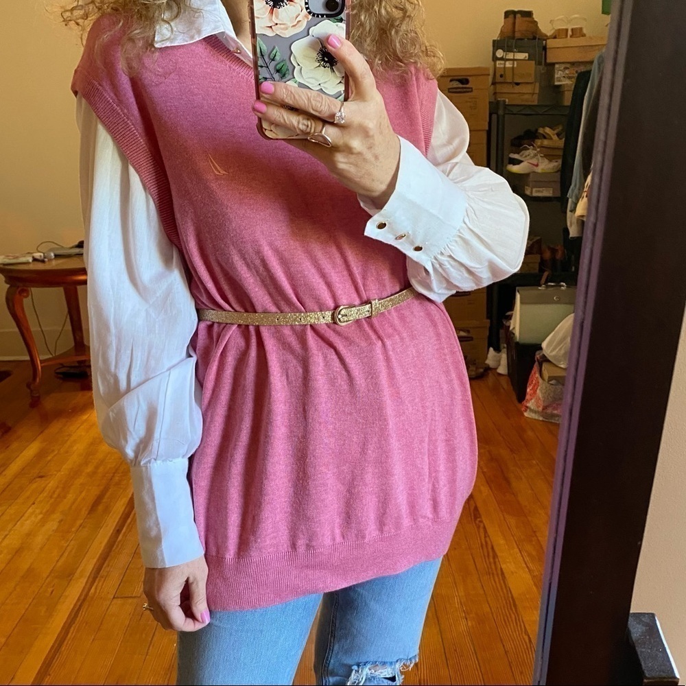 NWT Nautica Pink Sweater Vest V-Neck Luxury